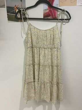 Yellow Floral Tiered Sundress with Tie Straps